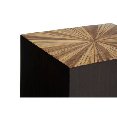 Black and Natural Bamboo Square Side Table with Gold Base