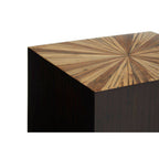 Black and Natural Bamboo Square Side Table with Gold Base
