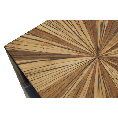 Black and Natural Bamboo Square Side Table with Gold Base