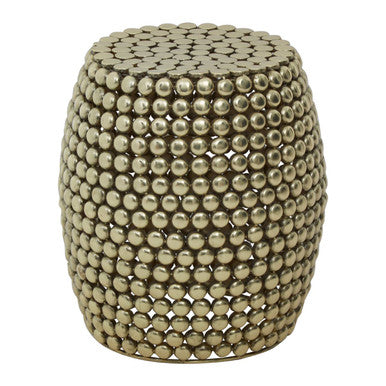 Gold Finish Interlinked Beaded Iron Stool and Side Table