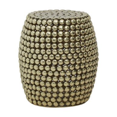 Gold Finish Interlinked Beaded Iron Stool and Side Table