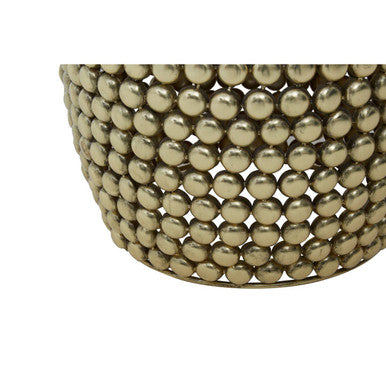 Gold Finish Interlinked Beaded Iron Stool and Side Table