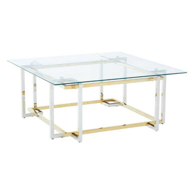 Clear Glass Coffee Table with Silver and Gold Finish Base