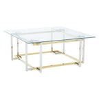 Clear Glass Coffee Table with Silver and Gold Finish Base