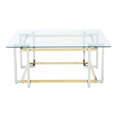 Clear Glass Coffee Table with Silver and Gold Finish Base