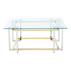 Clear Glass Coffee Table with Silver and Gold Finish Base