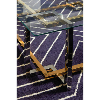 Clear Glass Coffee Table with Silver and Gold Finish Base