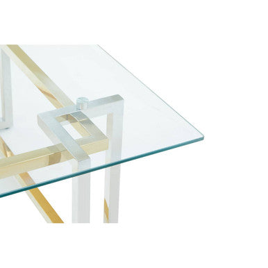 Clear Glass Coffee Table with Silver and Gold Finish Base