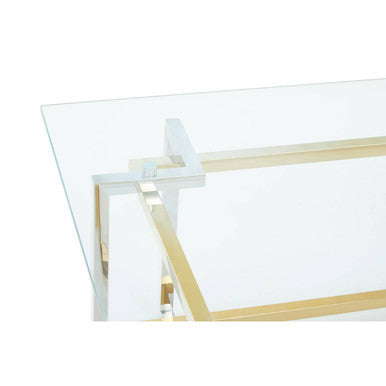 Clear Glass Coffee Table with Silver and Gold Finish Base