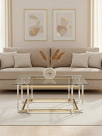 Clear Glass Coffee Table with Silver and Gold Finish Base
