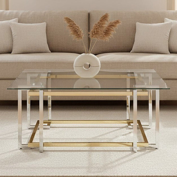 Clear Glass Coffee Table with Silver and Gold Finish Base