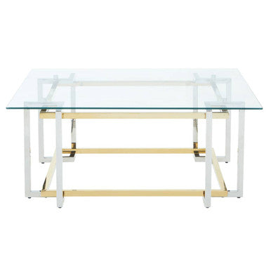 Clear Glass Coffee Table with Silver and Gold Finish Base