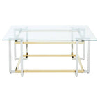 Clear Glass Coffee Table with Silver and Gold Finish Base