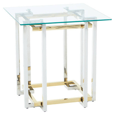 Clear Glass Side Table with Silver and Gold Finish Base