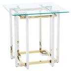 Clear Glass Side Table with Silver and Gold Finish Base