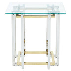 Clear Glass Side Table with Silver and Gold Finish Base