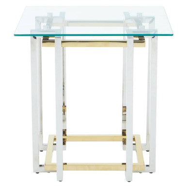 Clear Glass Side Table with Silver and Gold Finish Base