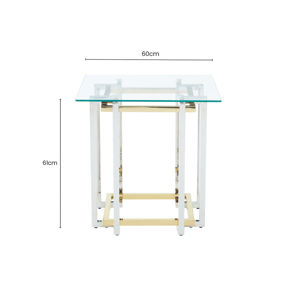 Clear Glass Side Table with Silver and Gold Finish Base