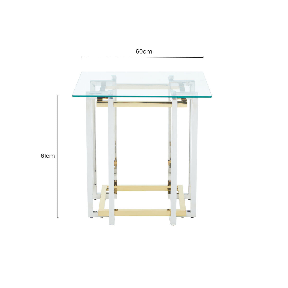 Clear Glass Side Table with Silver and Gold Finish Base