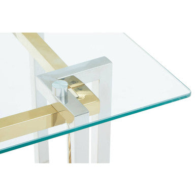 Clear Glass Side Table with Silver and Gold Finish Base