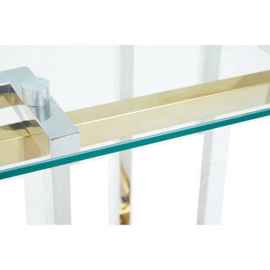 Clear Glass Side Table with Silver and Gold Finish Base