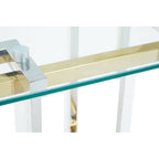 Clear Glass Side Table with Silver and Gold Finish Base
