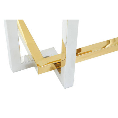 Clear Glass Side Table with Silver and Gold Finish Base