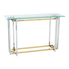 Clear Glass Console Table with Silver and Gold Finish Base