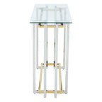 Clear Glass Console Table with Silver and Gold Finish Base
