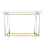 Clear Glass Console Table with Silver and Gold Finish Base