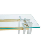 Clear Glass Console Table with Silver and Gold Finish Base