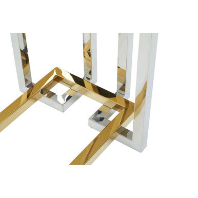 Clear Glass Console Table with Silver and Gold Finish Base