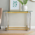 Clear Glass Console Table with Silver and Gold Finish Base