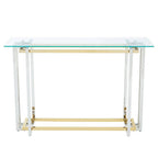 Clear Glass Console Table with Silver and Gold Finish Base