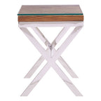 Natural Recycled Wood Small Side Table with Cross Base