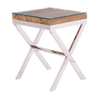 Natural Recycled Wood Small Side Table with Cross Base