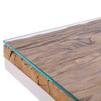 Natural Recycled Wood Small Side Table with Cross Base