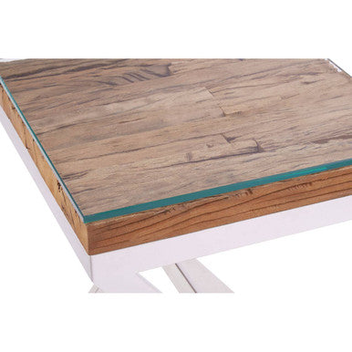 Natural Recycled Wood Small Side Table with Cross Base