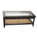 Black Coffee Table with Natural Rattan Shelf