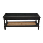 Black Coffee Table with Natural Rattan Shelf