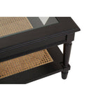 Black Coffee Table with Natural Rattan Shelf