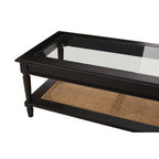 Black Coffee Table with Natural Rattan Shelf