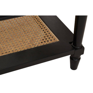 Black Coffee Table with Natural Rattan Shelf