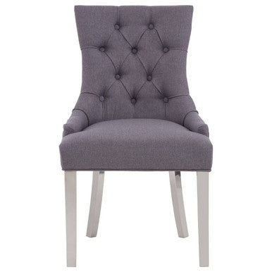 Button-Tufted Grey Dining Chair