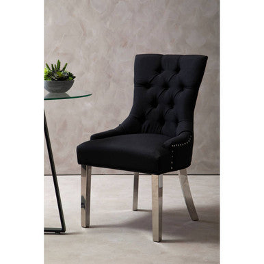 Button-Tufted Black Dining Chair