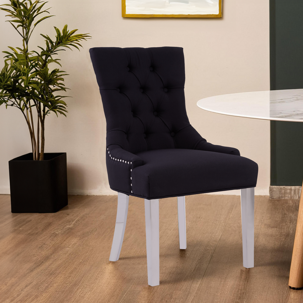 Button-Tufted Black Dining Chair