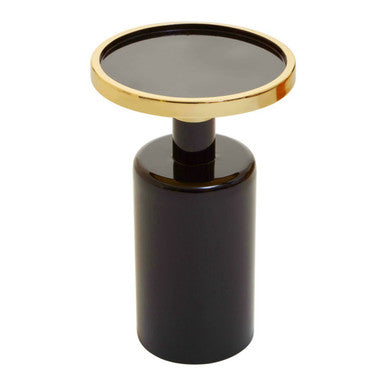 Gold and Black Art Deco Pillar Metal Side Table with Base