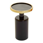 Gold and Black Art Deco Pillar Metal Side Table with Base