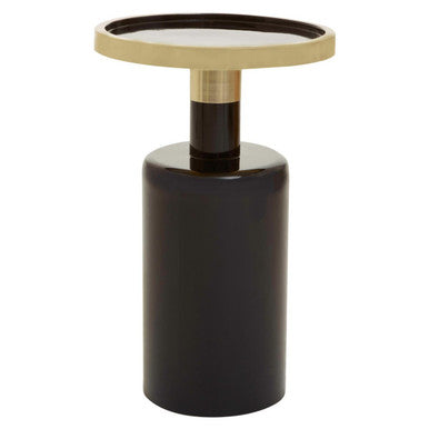 Gold and Black Art Deco Pillar Metal Side Table with Base