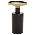 Gold and Black Art Deco Pillar Metal Side Table with Base